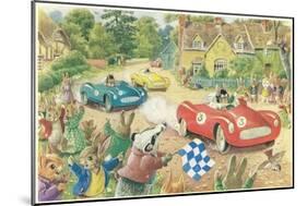 Rabbits in Race Cars-null-Mounted Art Print