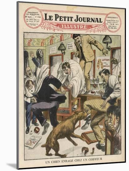 Rabid and Hydrophobic Dog Causes Chaos in a French Barbershop-null-Mounted Art Print