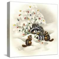 Raccoon, Chipmunks and Christmas Lights-Peggy Harris-Stretched Canvas