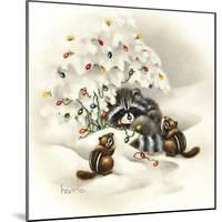 Raccoon, Chipmunks and Christmas Lights-Peggy Harris-Mounted Giclee Print