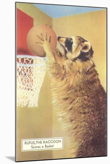 Raccoon Playing Basketball-null-Mounted Art Print