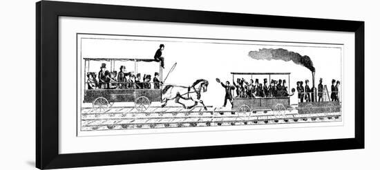 Race Between Peter Cooper's Locomotive 'Tom Thumb' and a Horse-Drawn Railway Carriage, 1829-null-Framed Giclee Print