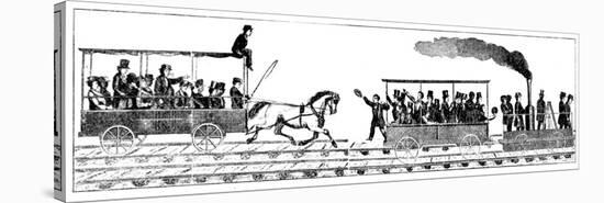 Race Between Peter Cooper's Locomotive 'Tom Thumb' and a Horse-Drawn Railway Carriage, 1829-null-Stretched Canvas