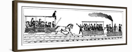 Race Between Peter Cooper's Locomotive 'Tom Thumb' and a Horse-Drawn Railway Carriage, 1829-null-Framed Premium Giclee Print