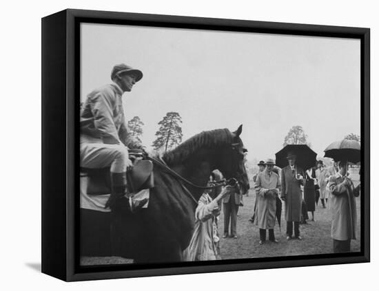 Race Horse Owner Marcel Boussac, at Chantilly Race Track with His Horse "Cordova"-null-Framed Stretched Canvas