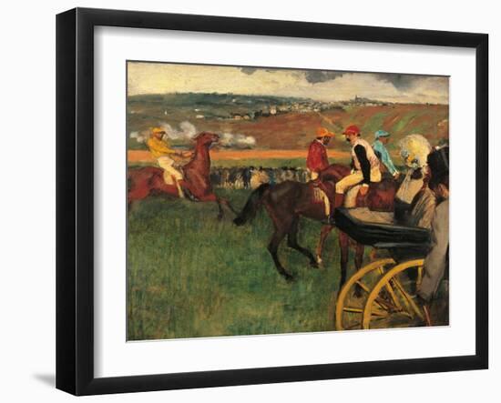 Racecourse, Amateur Jockeys Near a Carriage-Edgar Degas-Framed Art Print