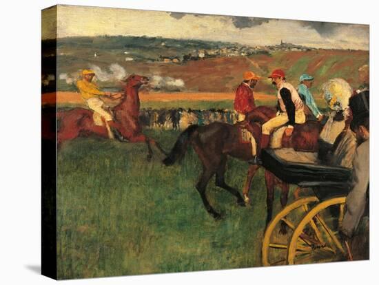 Racecourse, Amateur Jockeys Near a Carriage-Edgar Degas-Stretched Canvas
