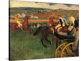 Racecourse, Amateur Jockeys Near a Carriage-Edgar Degas-Stretched Canvas