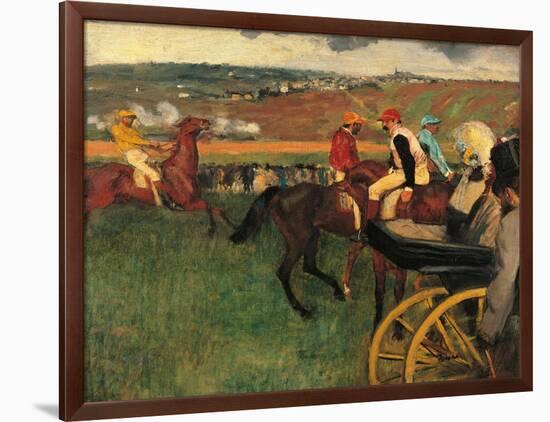 Racecourse, Amateur Jockeys Near a Carriage-Edgar Degas-Framed Art Print