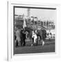 Racehorse and Jockey in Front of Doncaster Racecourse Grandstand, South Yorkshire, 1969-Michael Walters-Framed Photographic Print