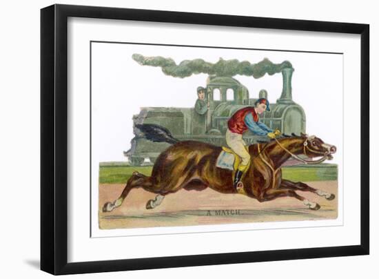 Racehorse Competes with a Steam Engine-null-Framed Art Print