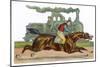 Racehorse Competes with a Steam Engine-null-Mounted Art Print