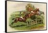Racehorses Leaping a Hurdle-George Derville Rowlandson-Framed Stretched Canvas