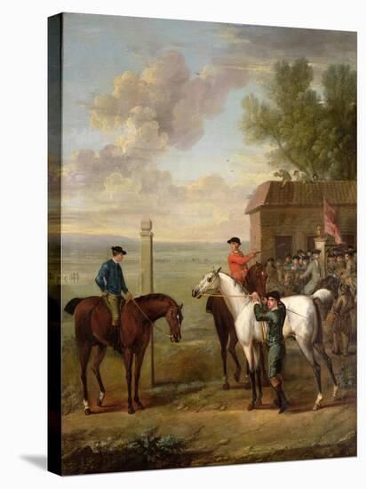 Racehorses with Jockeys Up by the Rubbing Down House on Newmarket Heath-John Wootton-Stretched Canvas