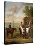 Racehorses with Jockeys Up by the Rubbing Down House on Newmarket Heath-John Wootton-Stretched Canvas