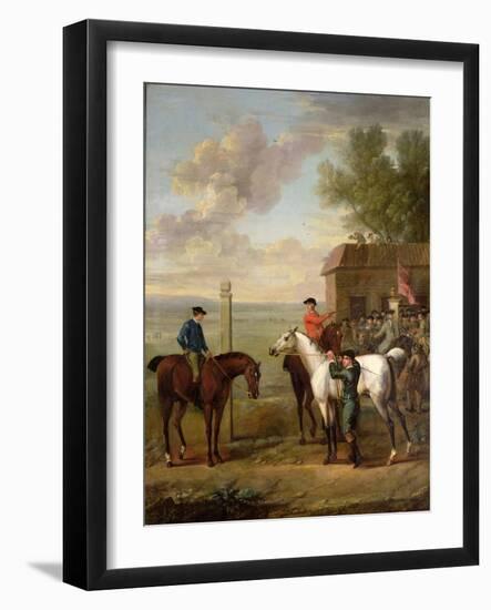 Racehorses with Jockeys Up by the Rubbing Down House on Newmarket Heath-John Wootton-Framed Giclee Print