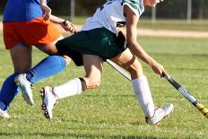 Two Women Battle for Control of Ball during Field Hockey Game-Racheal Grazias-Photographic Print