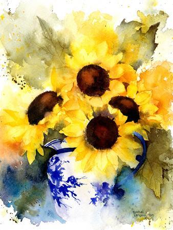 Sunflowers In Blue And White Vase