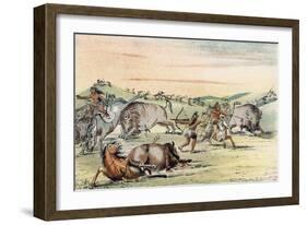 Racial, Hunting Buffalo-George Catlin-Framed Art Print