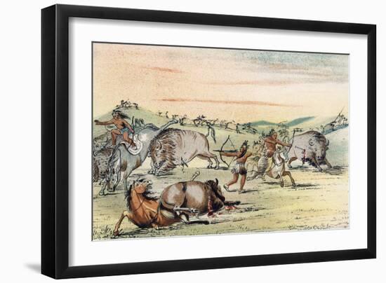 Racial, Hunting Buffalo-George Catlin-Framed Art Print