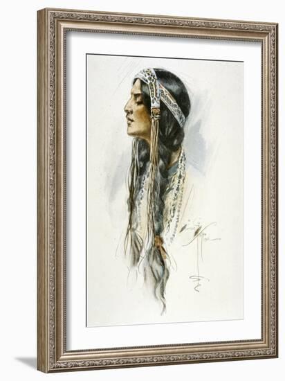 Racial, Iroquois Woman-Harrison Fisher-Framed Art Print