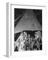 Racially Integrated Group of Boys Sharing a Comic Book at Camp Nathan Hale in Southfields, NY-Gordon Parks-Framed Photo