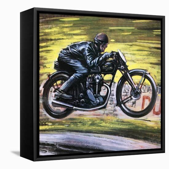 Racing a Velocette-Graham Coton-Framed Stretched Canvas