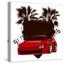 Racing Grunge Shield with Red Sport Super Car-locote-Stretched Canvas