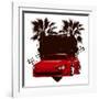 Racing Grunge Shield with Red Sport Super Car-locote-Framed Art Print