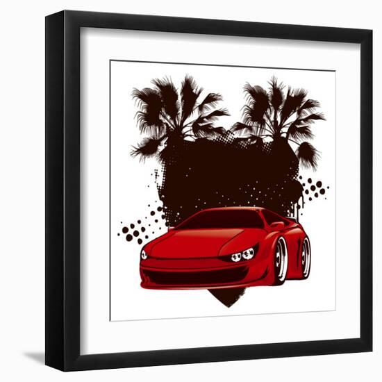 Racing Grunge Shield with Red Sport Super Car-locote-Framed Art Print