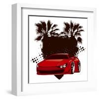 Racing Grunge Shield with Red Sport Super Car-locote-Framed Art Print