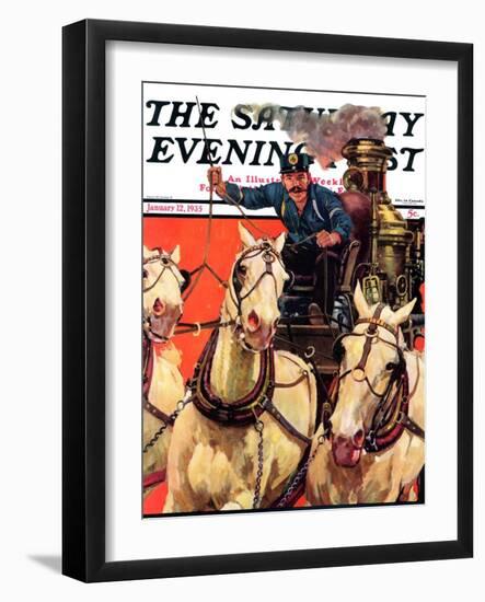 "Racing to the Fire," Saturday Evening Post Cover, January 12, 1935-Maurice Bower-Framed Giclee Print