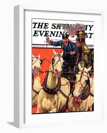 "Racing to the Fire," Saturday Evening Post Cover, January 12, 1935-Maurice Bower-Framed Giclee Print