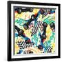 Racing with Checkered Flag Seamless Pattern-Adam Fahey-Framed Art Print