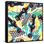 Racing with Checkered Flag Seamless Pattern-Adam Fahey-Framed Stretched Canvas