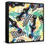 Racing with Checkered Flag Seamless Pattern-Adam Fahey-Framed Stretched Canvas