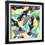 Racing with Checkered Flag Seamless Pattern-Adam Fahey-Framed Art Print