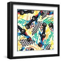 Racing with Checkered Flag Seamless Pattern-Adam Fahey-Framed Art Print