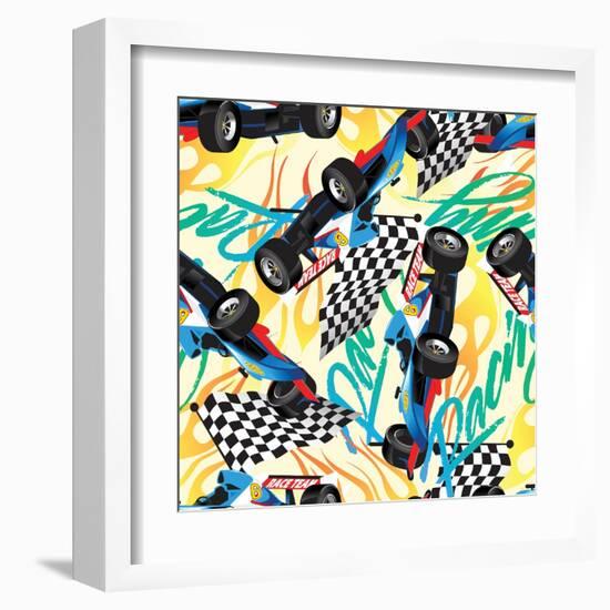 Racing with Checkered Flag Seamless Pattern-Adam Fahey-Framed Art Print