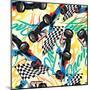 Racing with Checkered Flag Seamless Pattern-Adam Fahey-Mounted Art Print