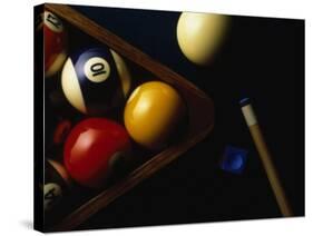 Rack of Pool Balls with Chalk and Cue-Ernie Friedlander-Stretched Canvas