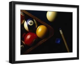 Rack of Pool Balls with Chalk and Cue-Ernie Friedlander-Framed Premium Photographic Print