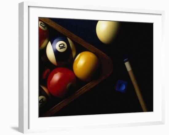 Rack of Pool Balls with Chalk and Cue-Ernie Friedlander-Framed Photographic Print