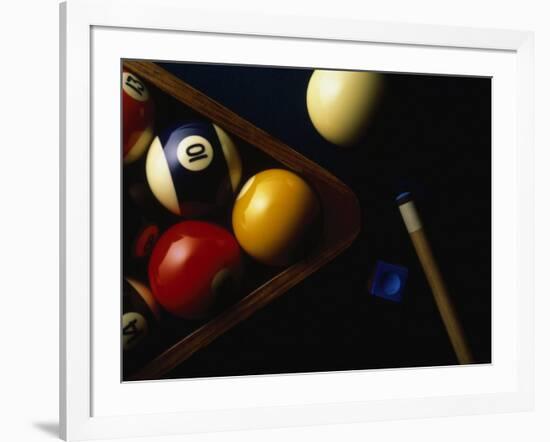 Rack of Pool Balls with Chalk and Cue-Ernie Friedlander-Framed Photographic Print