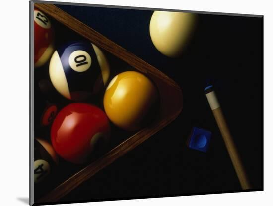 Rack of Pool Balls with Chalk and Cue-Ernie Friedlander-Mounted Photographic Print