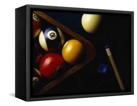 Rack of Pool Balls with Chalk and Cue-Ernie Friedlander-Framed Stretched Canvas