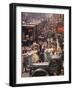 Racks of Dresses Steered by Pushboys Along Crowded Sidewalks in Garment District-null-Framed Photographic Print