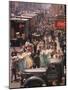 Racks of Dresses Steered by Pushboys Along Crowded Sidewalks in Garment District-null-Mounted Photographic Print