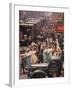 Racks of Dresses Steered by Pushboys Along Crowded Sidewalks in Garment District-null-Framed Photographic Print