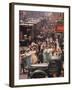 Racks of Dresses Steered by Pushboys Along Crowded Sidewalks in Garment District-null-Framed Photographic Print